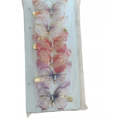 Spinki do włosów dla dziewczynki motylki motyle róż zieleń 343 12szt