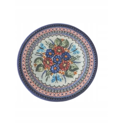 Podstawka pod kubek skóra ekologiczna wzór ceramika Bolesławiec 149ART