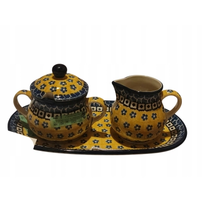 Komplet cukiernica mlecznik podstawka Ceramika Bolesławiec 859/2