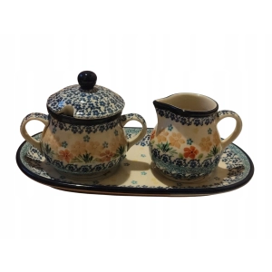 Komplet cukiernica mlecznik podstawka Ceramika Bolesławiec 3337