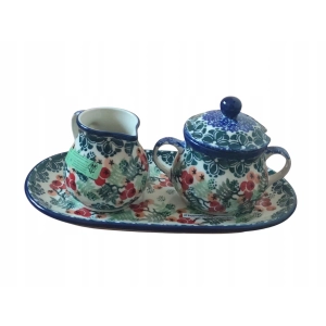 Komplet cukiernica mlecznik podstawka Ceramika Bolesławiec 1414