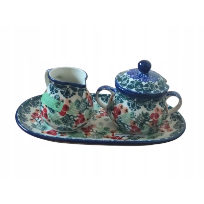 Komplet cukiernica mlecznik podstawka Ceramika Bolesławiec 1414